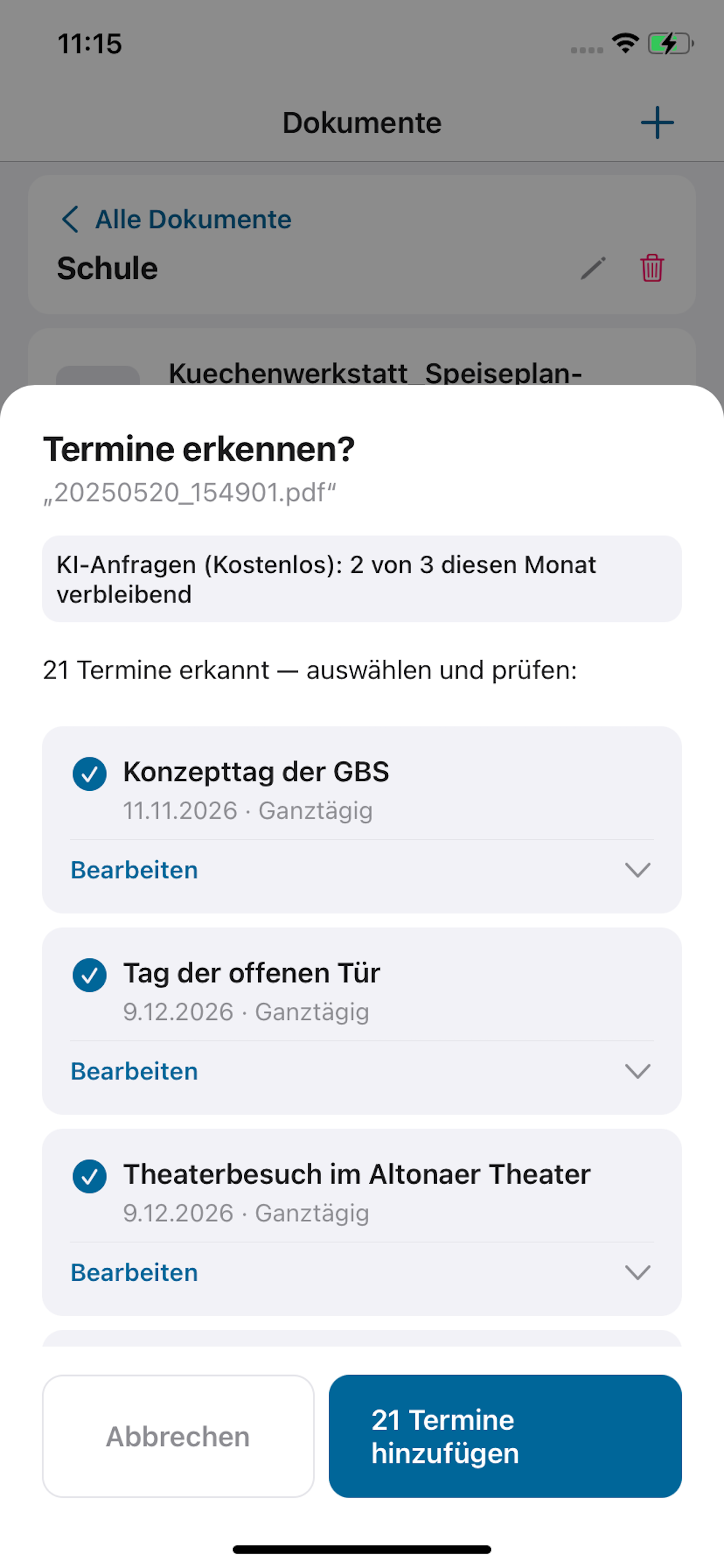 KI-Terminerkennung aus einem Dokument