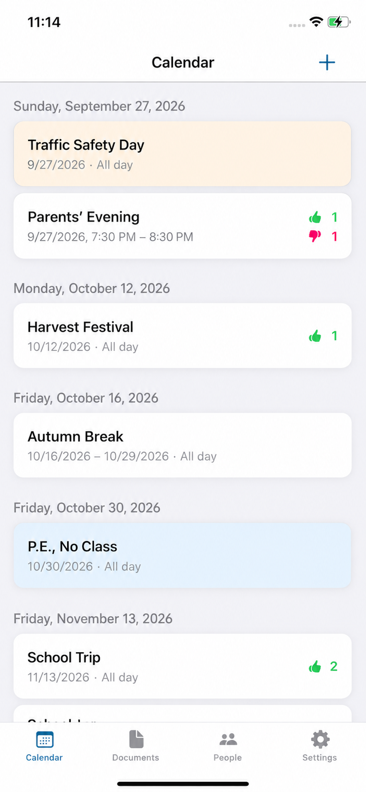 Calendar overview in Kreise